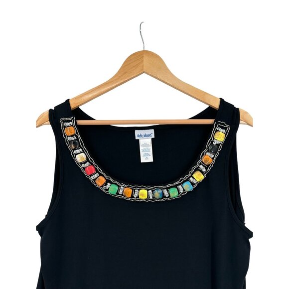 Vicki Wayne Top Shirt Blouse Womens PL Jeweled Neckline Grandmacore Shell - Picture 4 of 10